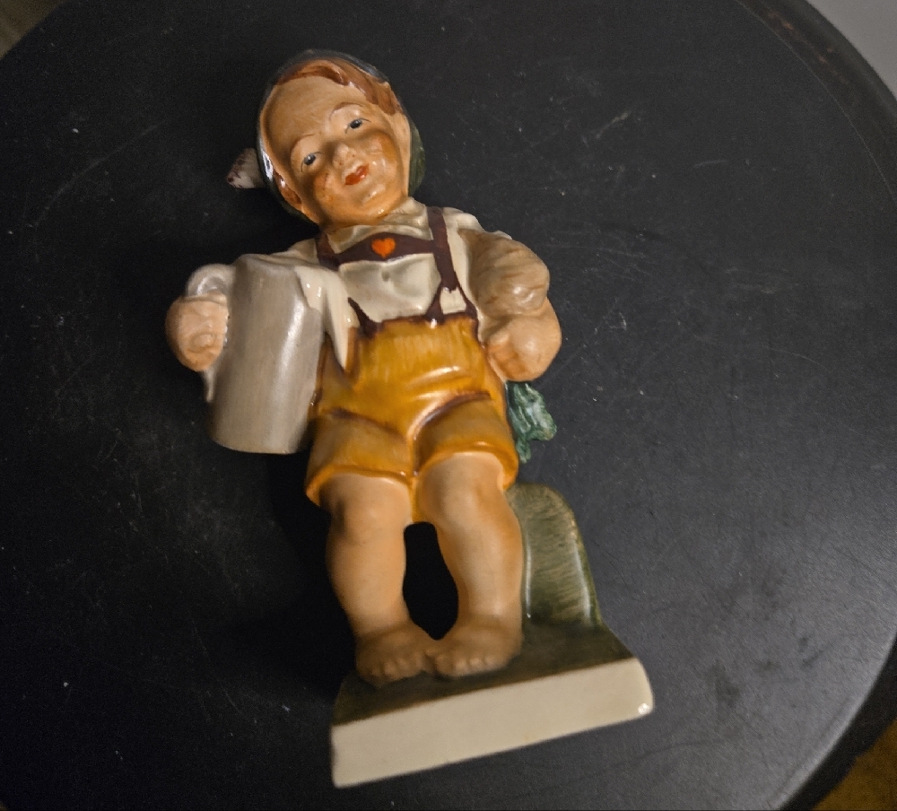 Vintage Friedel Germany Ceramic Boy Figurine with Green Hat And Blur Pitcher - Picture 8 of 10
